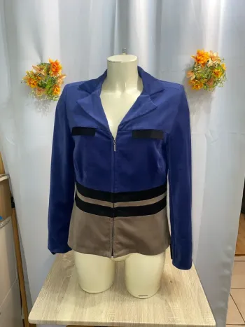 Veste vintage effet daim Christine Laure taille M = 38 bleue/noire et beige - n60q