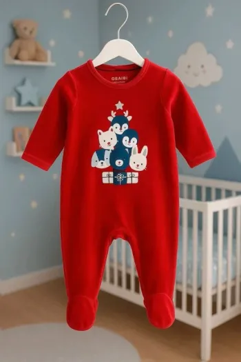 Pyjama de Noël bébé velours rouge Okaïdi Obaïbi 3 mois
