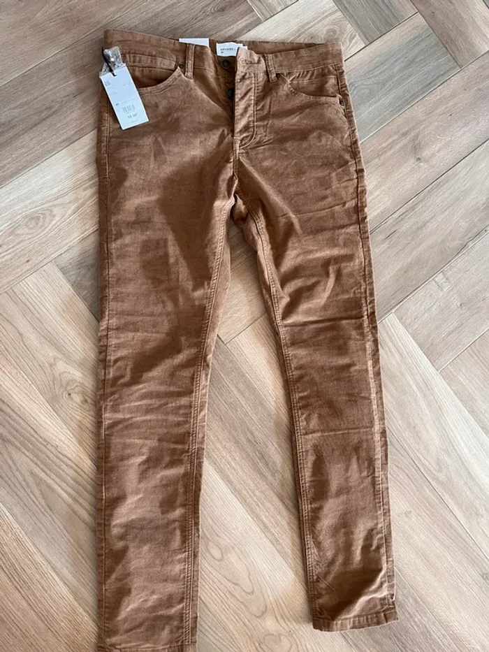 Pantalon Devred slim marron velours ras