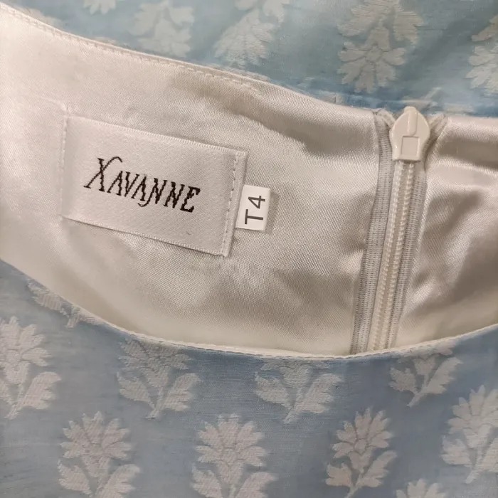 Robe droite jacquard Xavanne bleu clair T. 40 coton soie motifs floraux A1351 - photo numéro 7