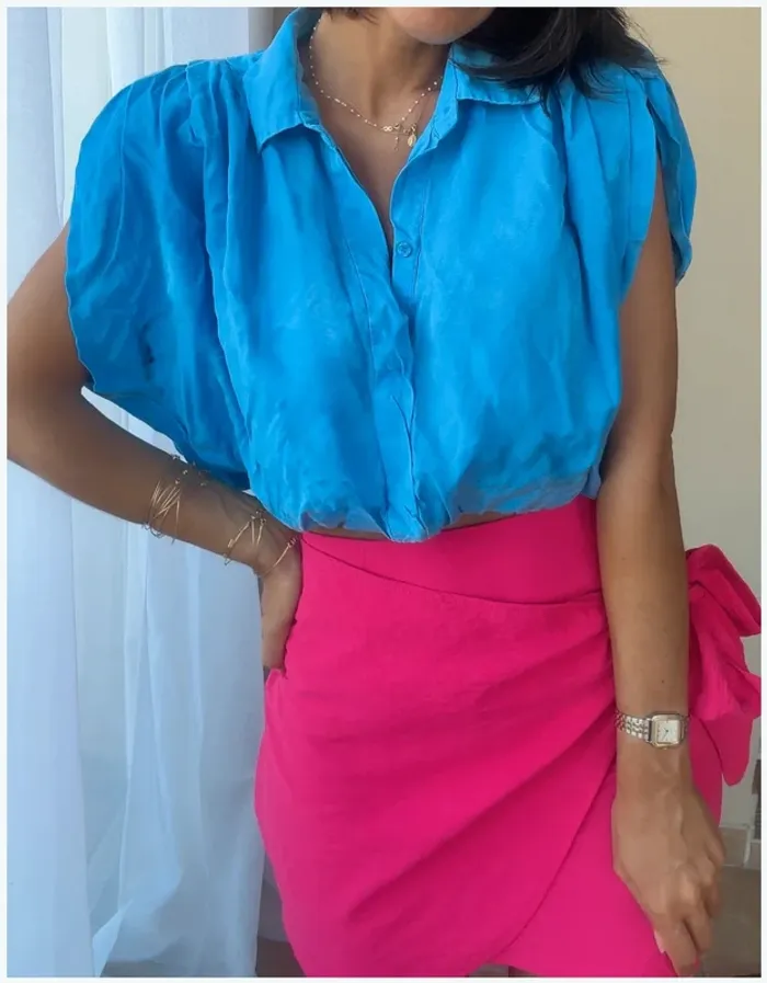 Chemise courte bleue Zara S bon état - photo numéro 3