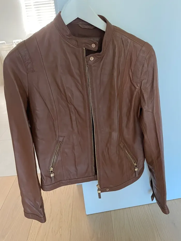 Blouson cuir mouton marron atelier R 36 neuf
