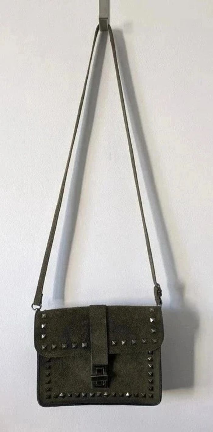 Sac à bandoulière clouté vintage - en cuir daim - Genuine Leather - Made in Italy - photo numéro 9