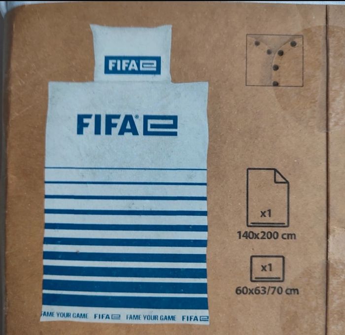 Parure de lit simple FIFA, 100% coton blanc et bleu marine. - photo numéro 4