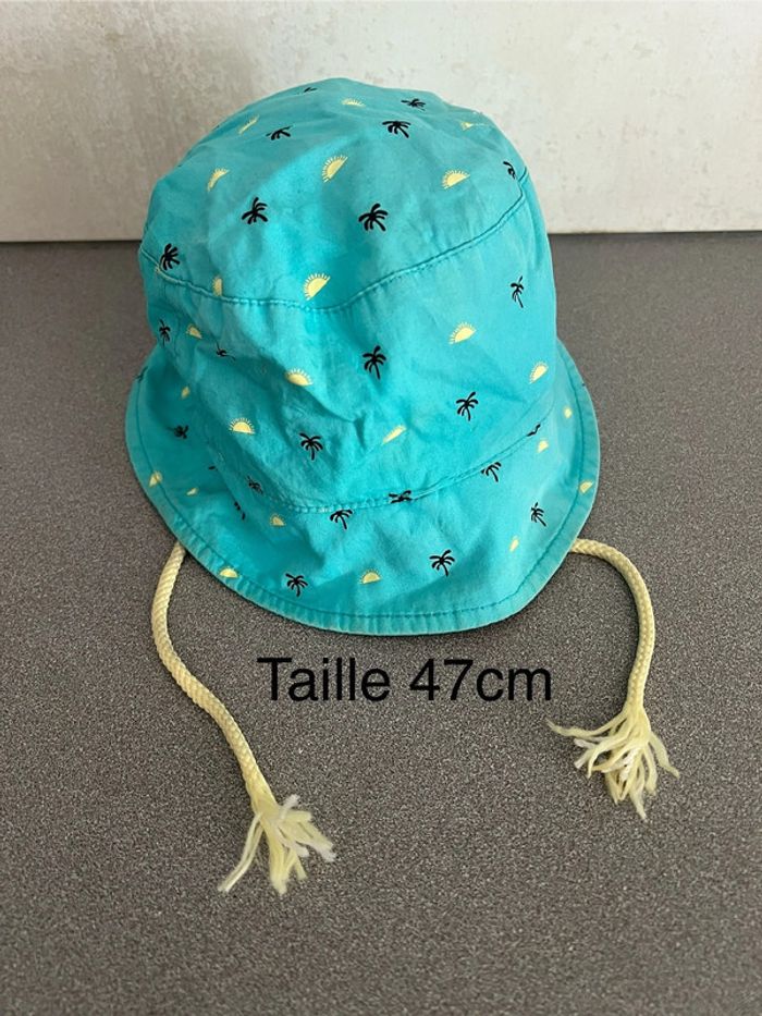 Chapeau bob bleu ciel turquoise palmiers taille 47cm Kiabi