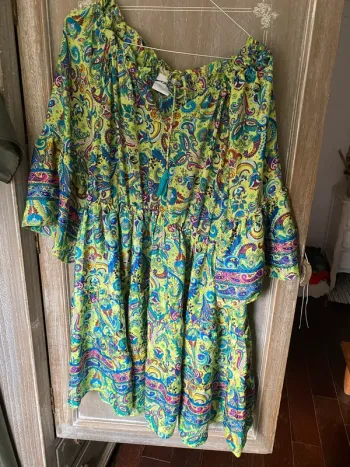 Robe soie vert et jaune