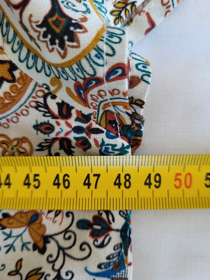 Blouse manches courtes à motifs imprimé cachemire écru rouille bleu Camaïeu Taille 38 - photo numéro 8