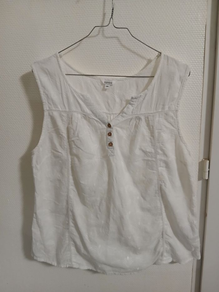 Haut femme d ete en coton et polyster couleur blanc taille 44 marque zamba - photo numéro 4