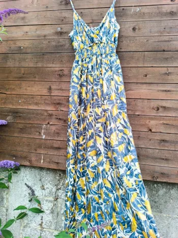 Robe longue bleue marine et beige été taille 40/42