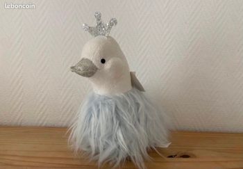 Cale portes peluche canard blanc et gris bleuté couronne argenté