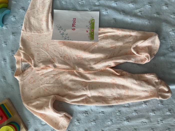 pyjama grenouillère en velours abricot à motifs ouverture devant 6 mois - photo numéro 3