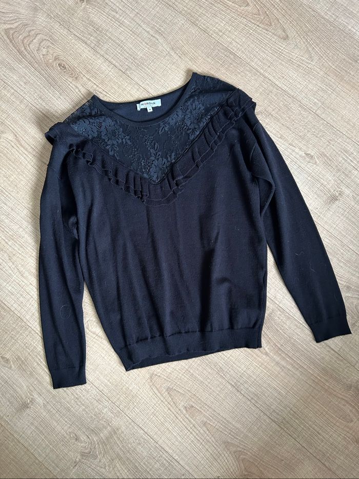 Pull noir avec dentelle à manches longues Morgan taille M TBE - photo numéro 7