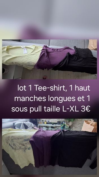 Lot 1 Tee-shirt, 1 sous pull et 1 haut manches longues
