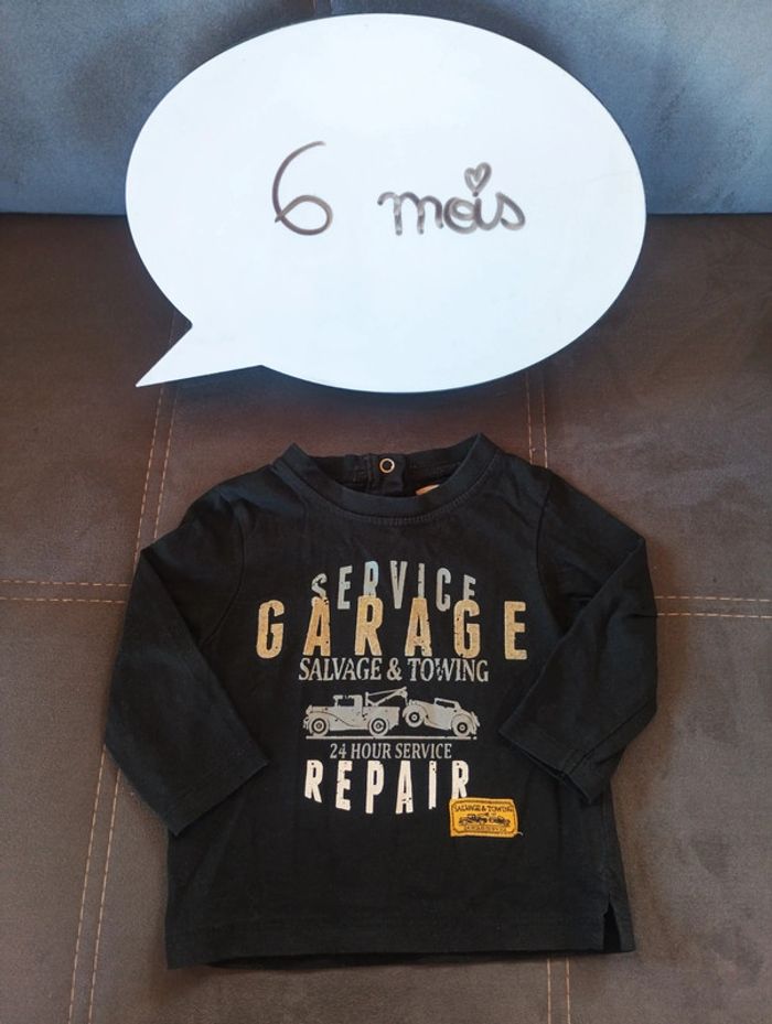 Tee shirt chemise manches longues Garçon 6 mois service garage réparation voiture PikOuic