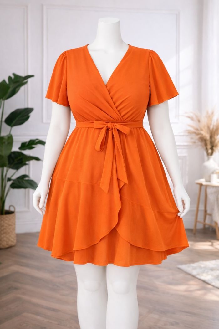 Robe d été manches courtes papillon orange corail vitaminé Femme taille 54 marque Asos 💍 - photo numéro 6