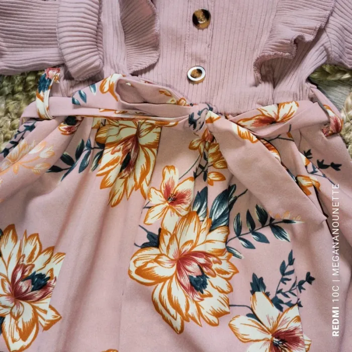 🌸 Robe fille fleurie rose – Taille 4 ans – haut en tissu côtelé, style bohème chic 🌸 - photo numéro 5
