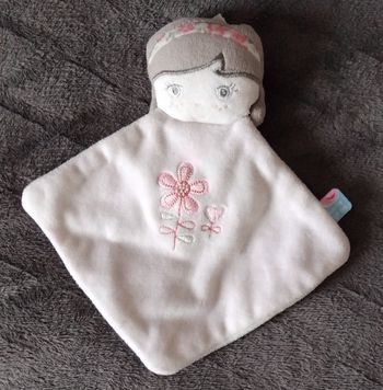 Doudou plat losange fille - fleurs ,cœur - sucre d'orge