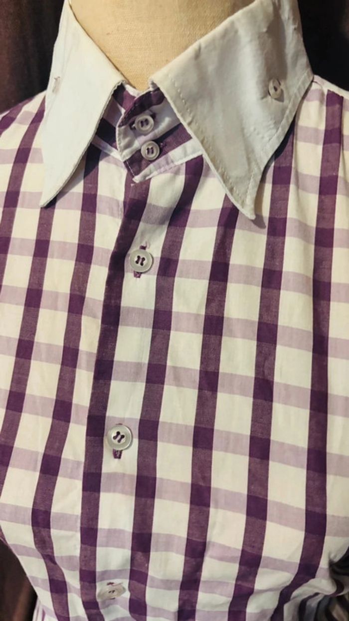 💕 chemise à carreau blanche et violette taille 40 L #giorgiomorello - photo numéro 2