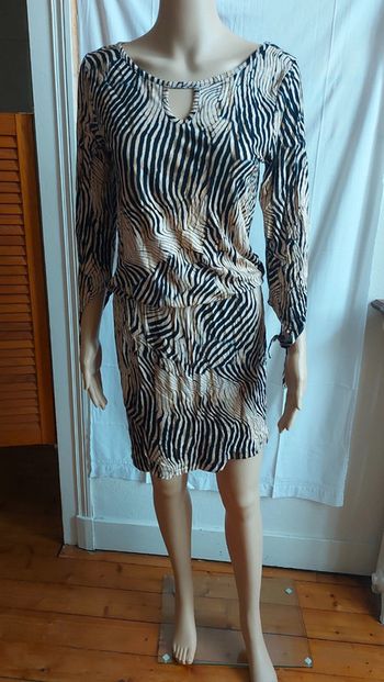 Robe beige et noire- imprimé- longue / lascana taille M