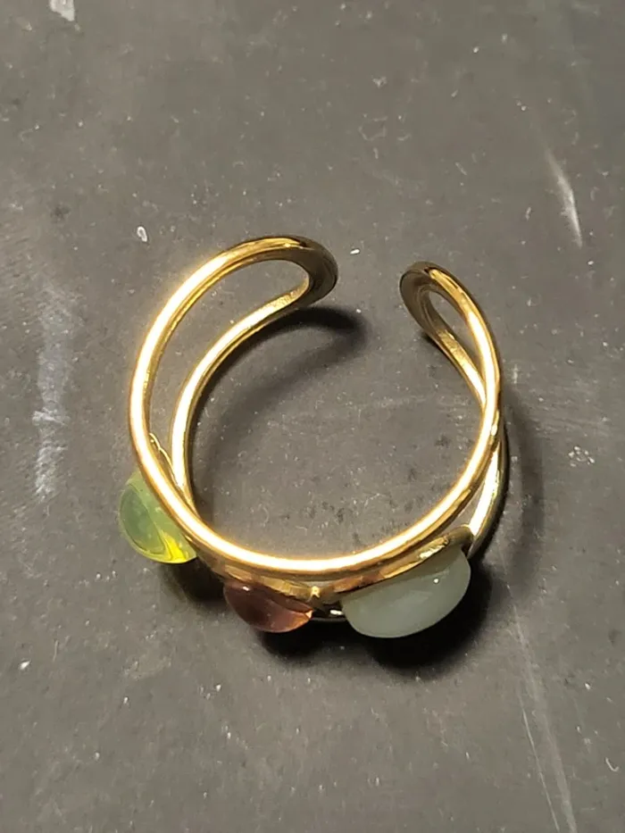 Bague géométrique ajustable en acier inoxydable avec 3 pierres - photo numéro 6
