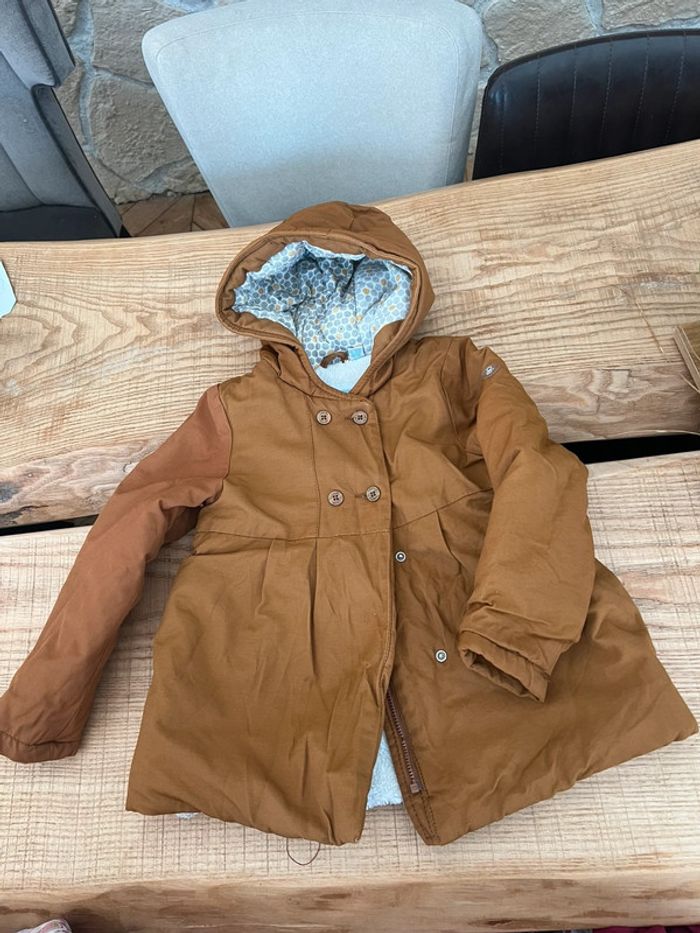 Manteau imperméable okaidi 3 ans marron camel intérieur fourrure blanc - photo numéro 5
