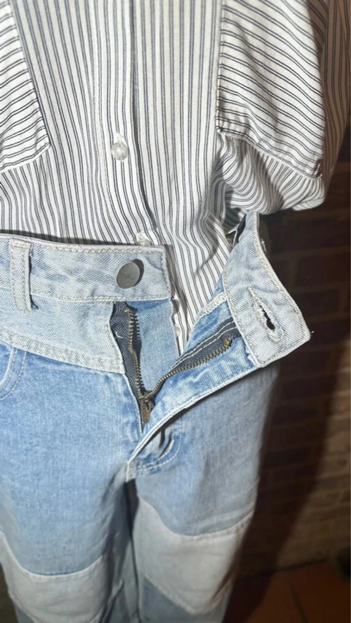 Jeans Taille Haute bleu bicolore Shein Taille XS /34 - photo numéro 6