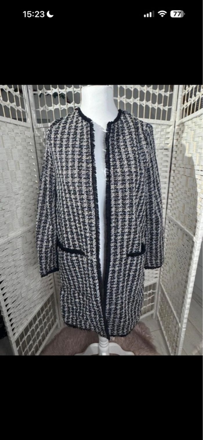 Veste longue chic classe- Noir Et Blanc - Très Bon Etat - photo numéro 6