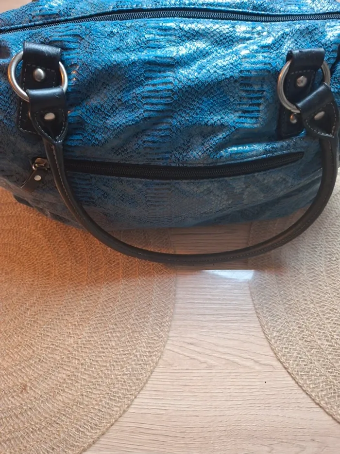 Sac à main Picard cuir effet python bleu et noir - photo numéro 8