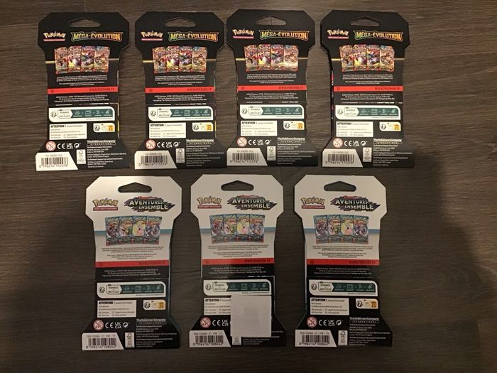 Lot 7 boosters sous blisters cartes Pokémon Méga évolution ME01 Aventures ensemble EV09 - photo numéro 2