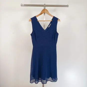 Robe bleu nuit Camaïeu taille 38 coupe fluide avec paillettes, décolleté V dos et devant A1232