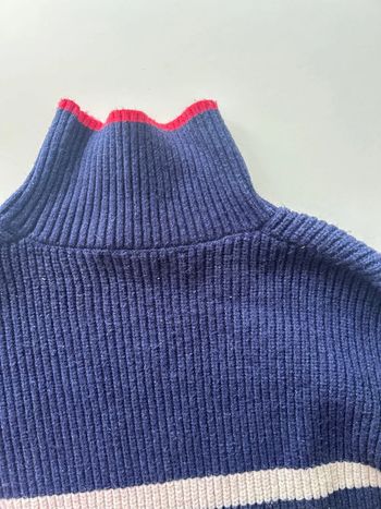 Pull hiver marinière col roulé rayures rouges bleu blanches