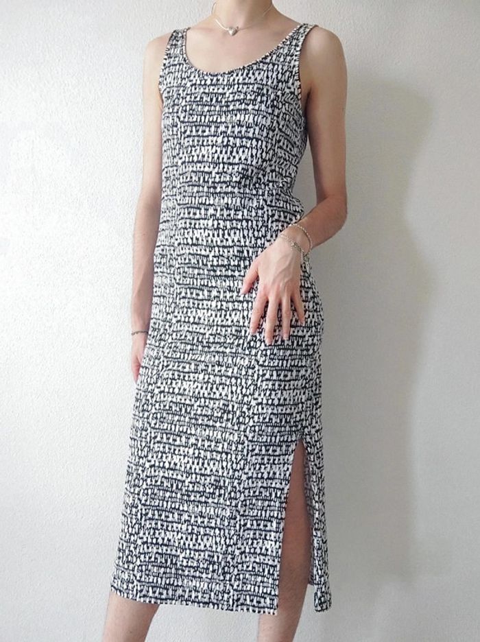 Robe longue fendue abstrait blanc noir - 38/M à 40/L - photo numéro 3