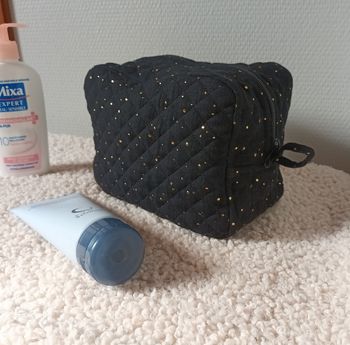 Trousse maquillage 💄 gaze de coton matelassée noire avec paillettes