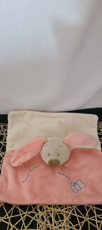 Doudou Plat Lapin Chien Rose Creme Papillon Doukidou Dou Kidou