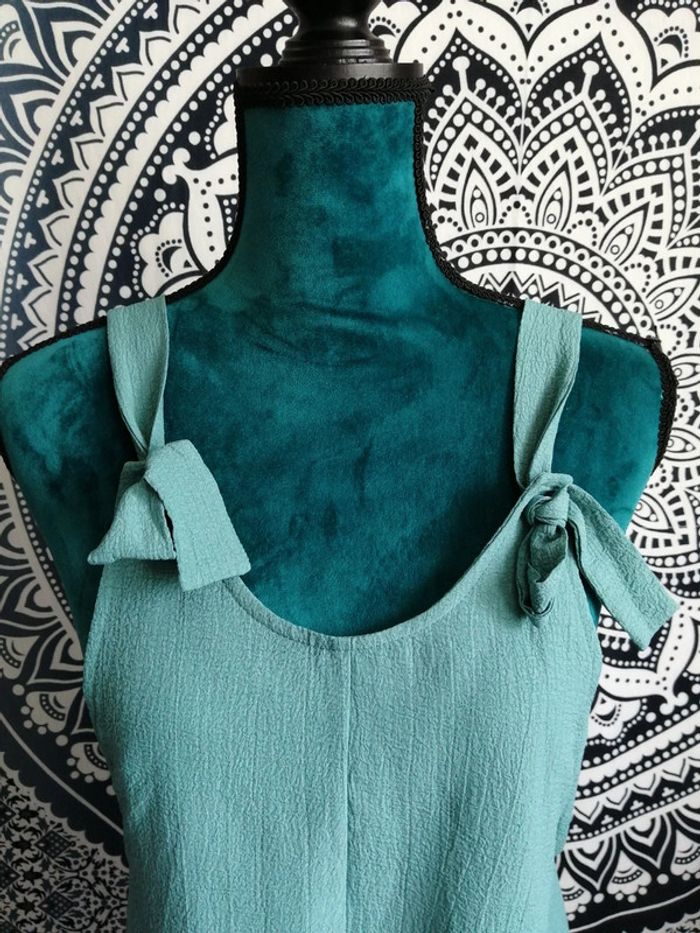 Salopette short vert d'eau avec poches et bretelles nœuds réglables / shein / (S) - photo numéro 3