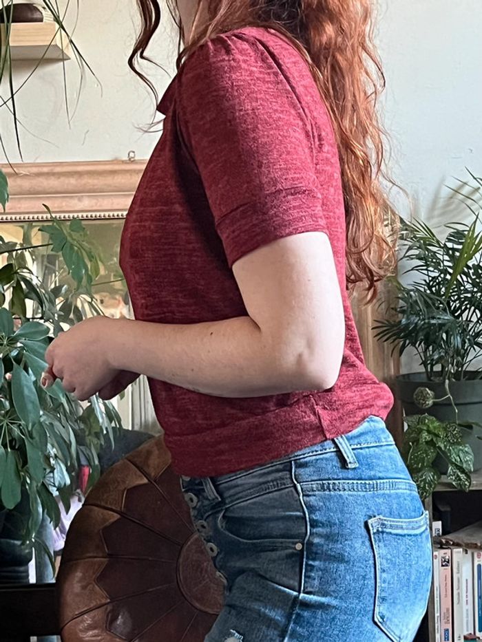 T-shirt crop top épais avec effet épaulettes - rouge foncé - photo numéro 9