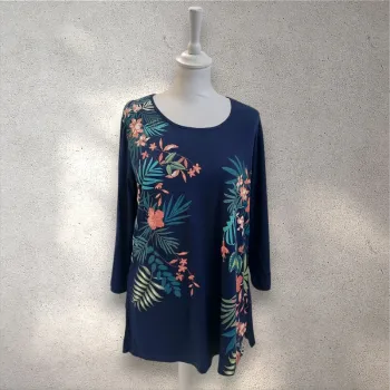 T-shirt manches longues bleu motifs fleuris 42-44
