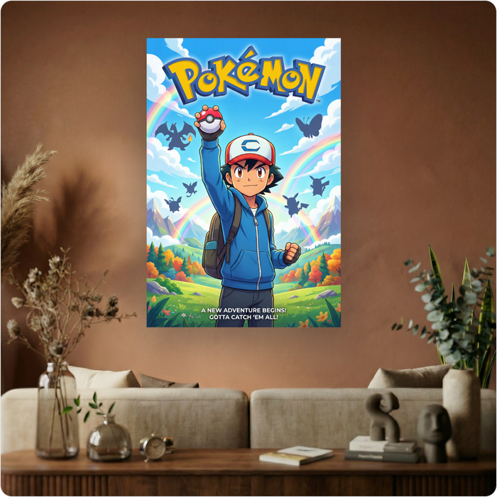 Affiche "Pokémon" poster dessin animé aventure Pikachu déco murale A3 Sans cadre