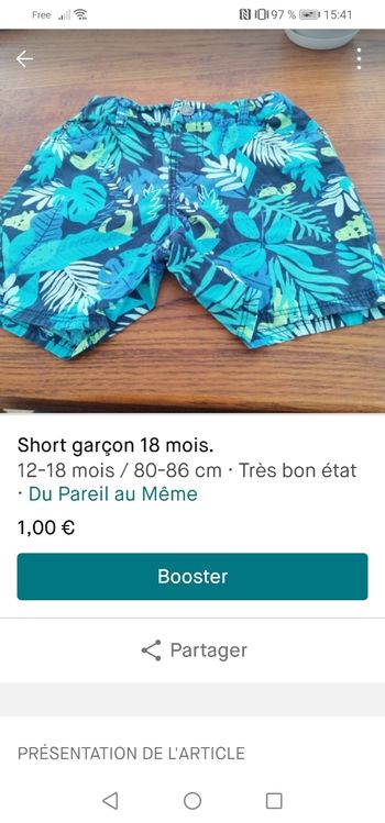Short garçon 18 mois.