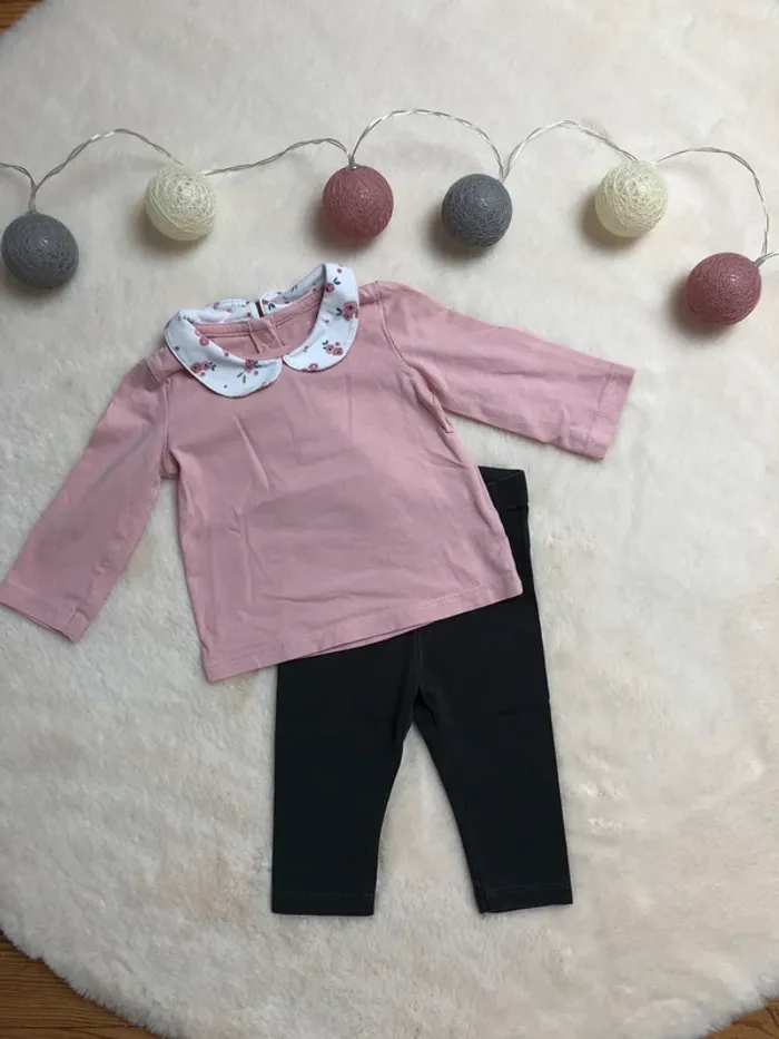 Ensemble legging et haut manches longues col fleuri 3 mois 62cm - H&M et C&A - photo numéro 1