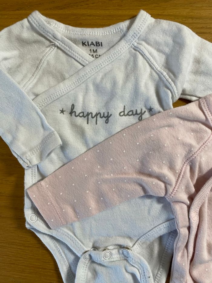 Kiabi Lot de 2 Bodies rose/blanc Taille 1 mois - photo numéro 3