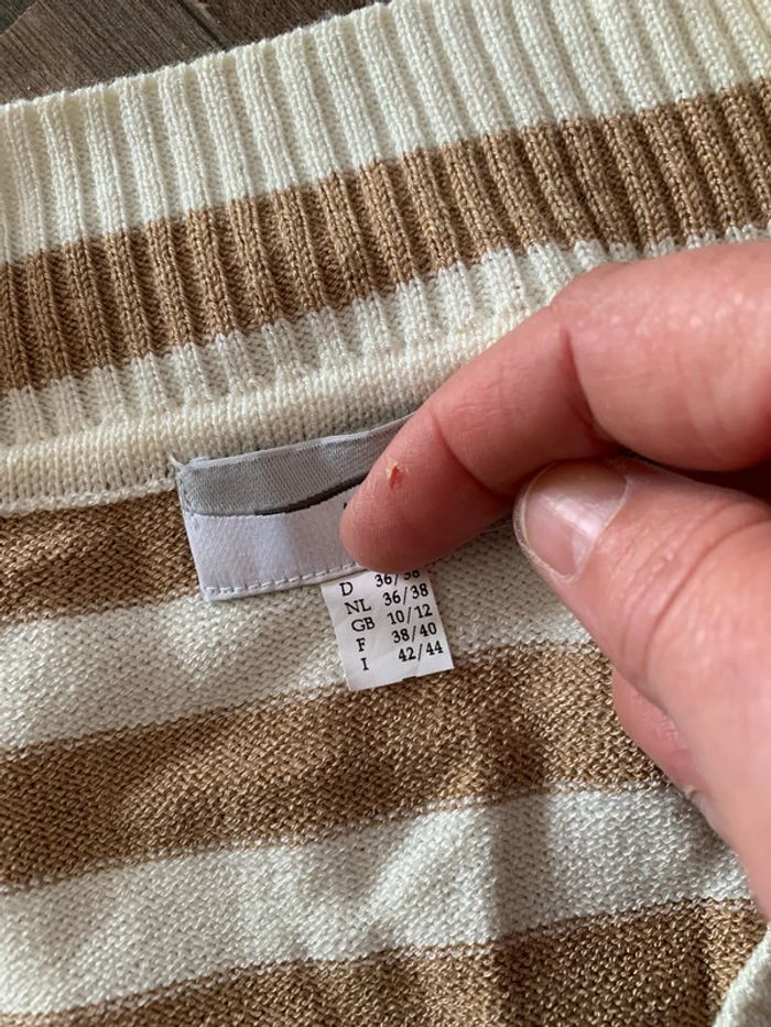 Pull long rayé beige/ caramel - photo numéro 4