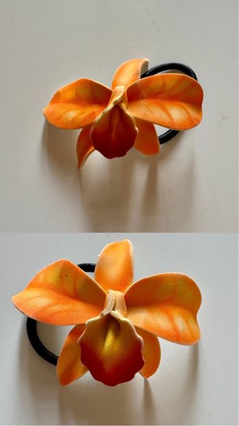 Lot 2 élastiques cheveux fleur orchidée orange 