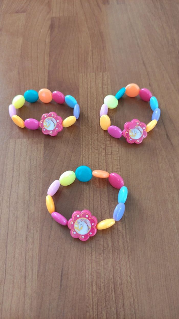 Lot 3 bracelets élastiques licorne multicolore