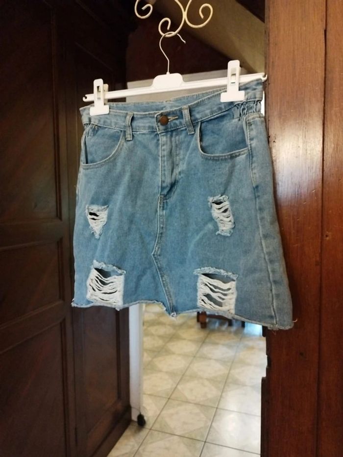 Jupe bleue en jeans déchiré Shein taille S/36 - photo numéro 8