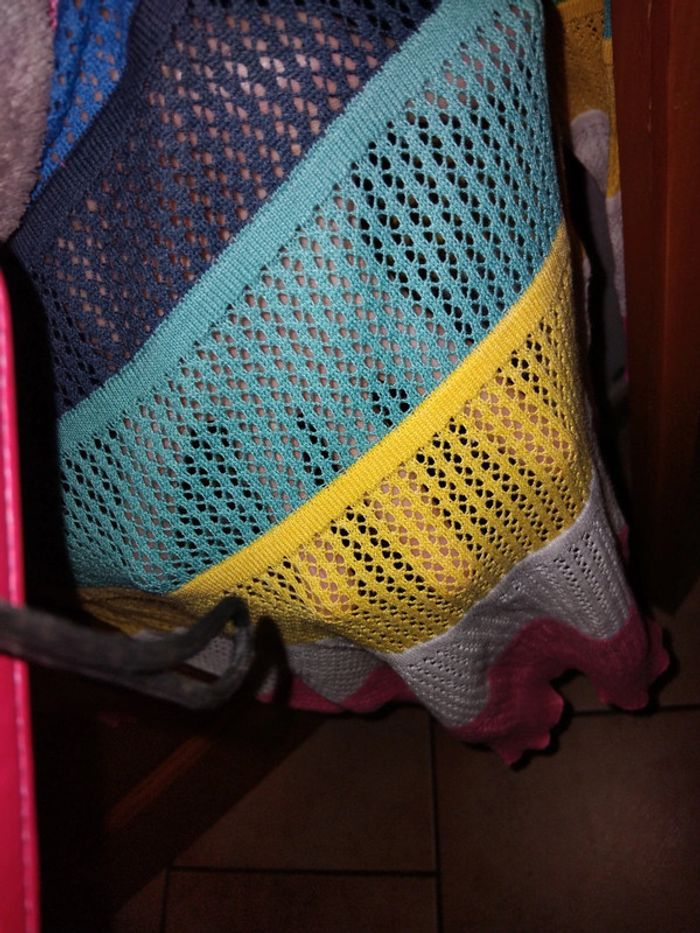 Pull d'été maille aille ajourée à rayures multicolore - photo numéro 4