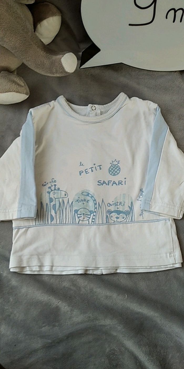 Tee shirt manches longues doublé Garçon 9 mois Sucre d'orge "Le petit safari" 100% coton - photo numéro 2