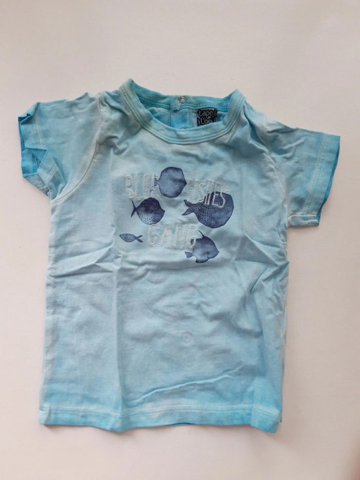 T-shirt bleu couleur bleue effet délavé Tape à l'Oeil. 6mois-68cm.