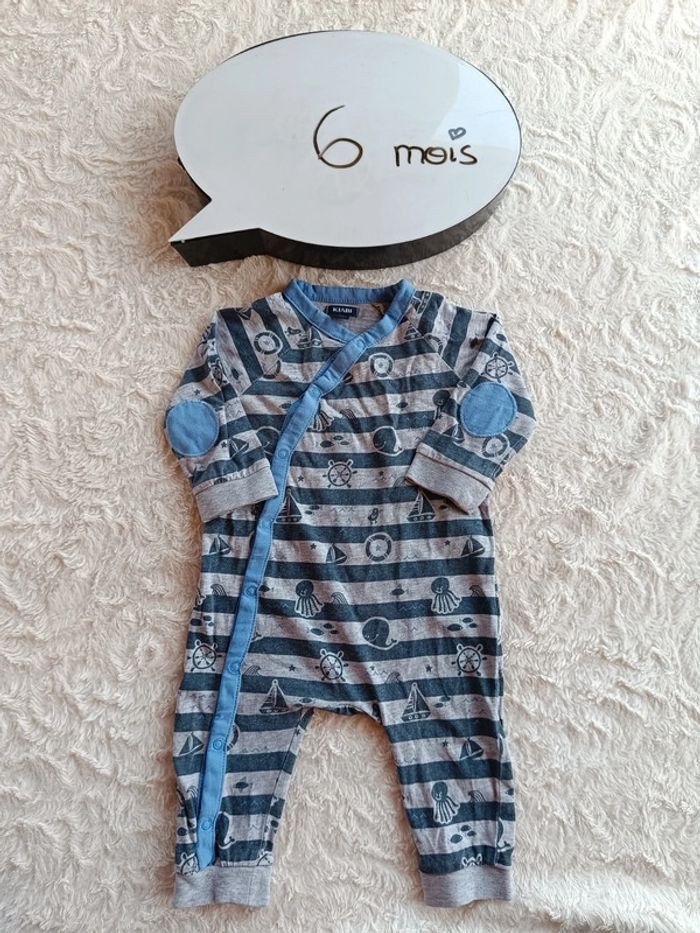 Pyjama dans pied léger été Garçon 6 mois mer bateau baleine Kiabi coton