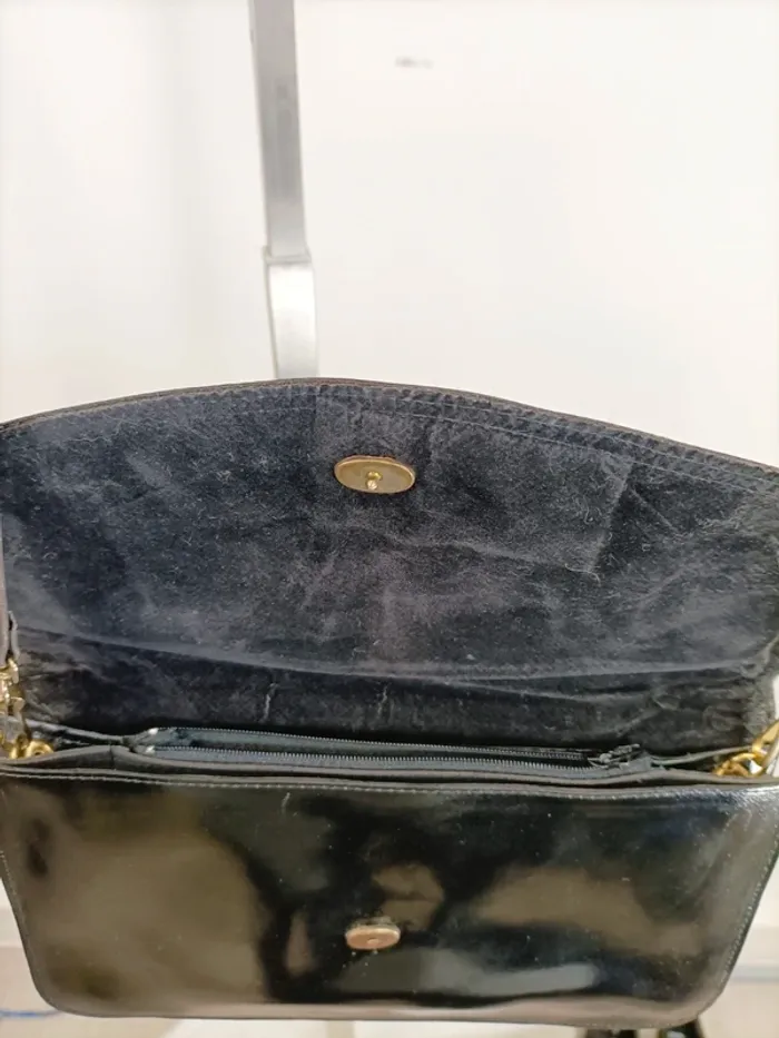 Pochette / Sac à Main Noir Vernis Vintage - mariage, fêtes, cocktail -26x15,5 cm - porté épaule - photo numéro 4